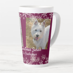Caneca De Café Latte Feliz Natal Furbões Snowflakes Burgundy