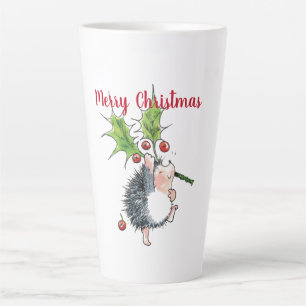 Caneca De Café Latte Feliz Natal Holly Hedgehog