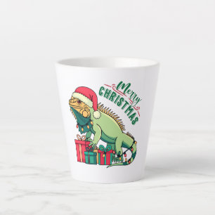 Caneca De Café Latte Feliz Natal Iguana Luzes de Natal Presentes