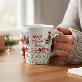 Caneca De Café Latte Feliz Natal Mistletoe Foto da Família do Arco Verm