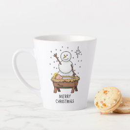 Caneca De Café Latte Feliz Natal Natividade Bebê Jesus Snowman