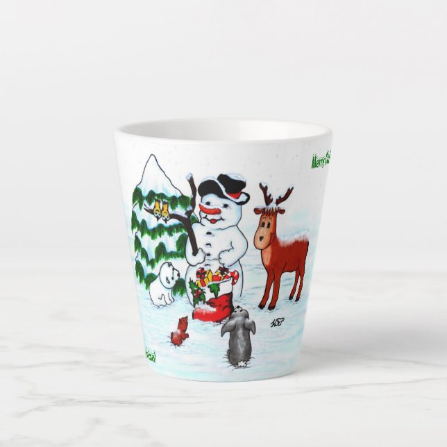 Caneca De Café Latte Feliz Natal! Neve com Amigos (Frente)