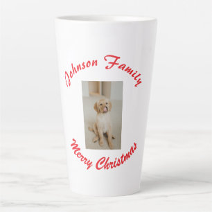 Caneca De Café Latte feliz natal nome da família vermelha pet foto anim