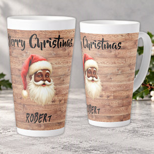 Caneca De Café Latte Feliz Natal Papai Noel Preto em Madeira