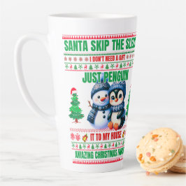 Caneca De Café Latte Feliz Natal Para O Presente Pinguin Snowman