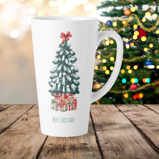 Caneca De Café Latte Feliz Natal Pinheiro Nevado (Criador carregado)