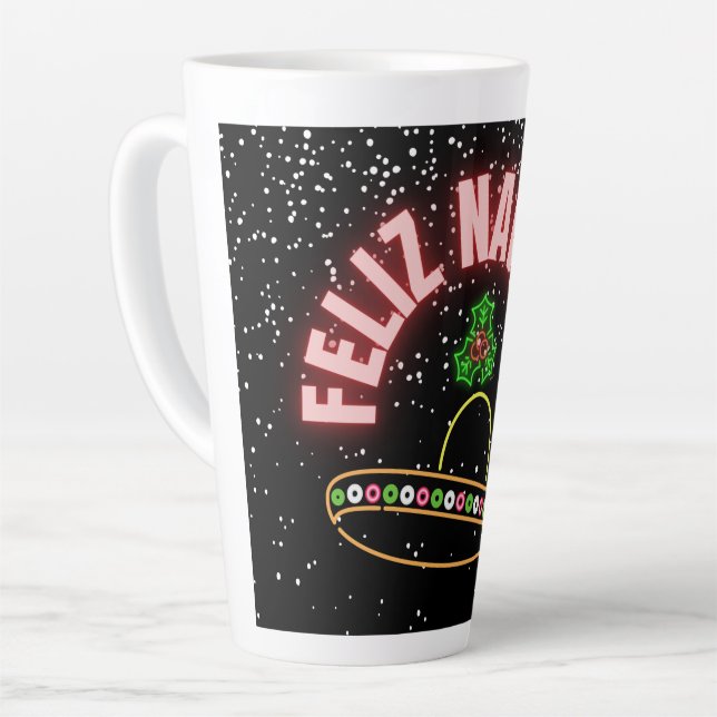 Caneca De Café Latte Feliz Navidad Holiday Neon (Ângulo esquerdo)