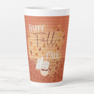 Caneca De Café Latte Feliz outono, vocês todos com folhas de café e out