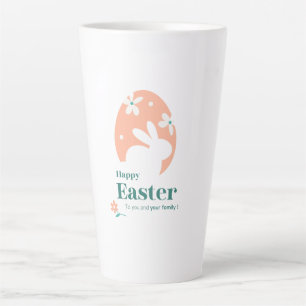 Caneca De Café Latte Feliz Páscoa – Coelho & Ovo Desenho Floral