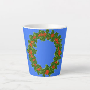 Caneca De Café Latte Feliz Red Berry e Holly Wreath para o Natal