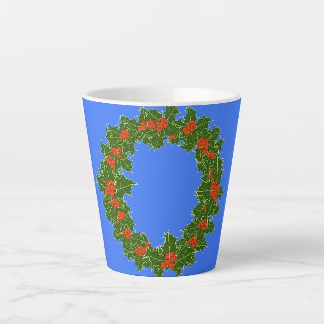 Caneca De Café Latte Feliz Red Berry e Holly Wreath para o Natal (Frente)