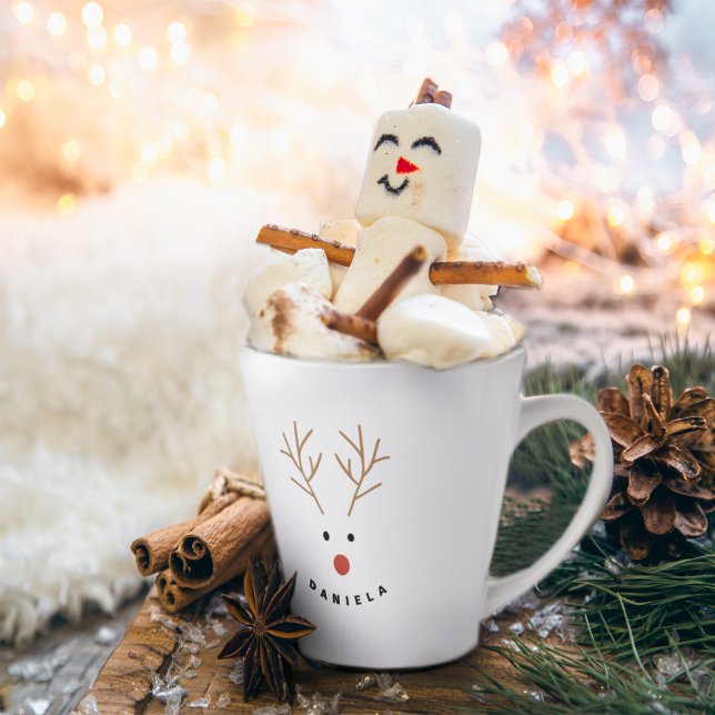 Caneca De Café Latte Feliz Snowman Face Personalizado Texto Latino (Criador carregado)