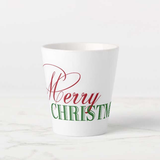 Caneca De Café Latte Feliz Texto de Natal (Frente)