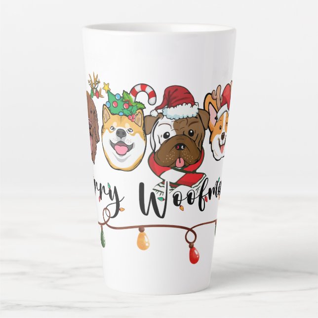 Caneca De Café Latte Feliz Woofmas Typografia Café Mug (Frente)