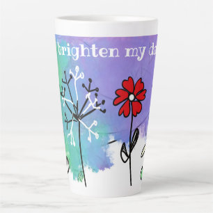Caneca De Café Latte Felizes e brilhantes flores de desenho animado em 