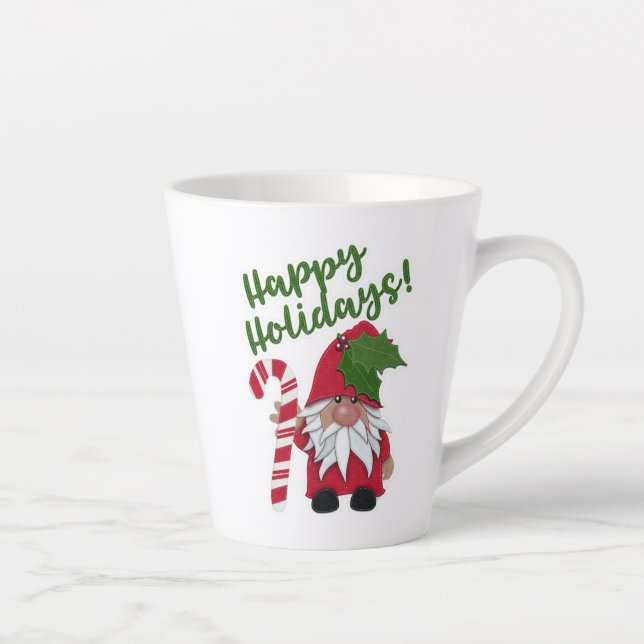 Caneca De Café Latte Felizes Festas! Gnome de Cana de Açúcar (Direita)