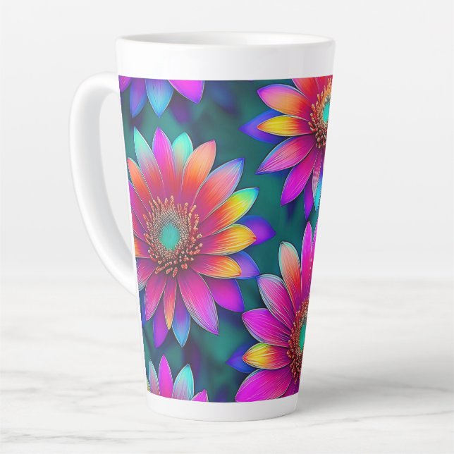 Caneca De Café Latte Felizes Flores (Ângulo esquerdo)