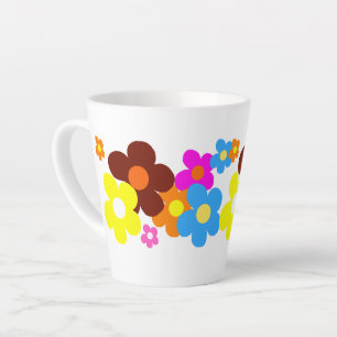 Caneca De Café Latte Felizes Flores Coloridas