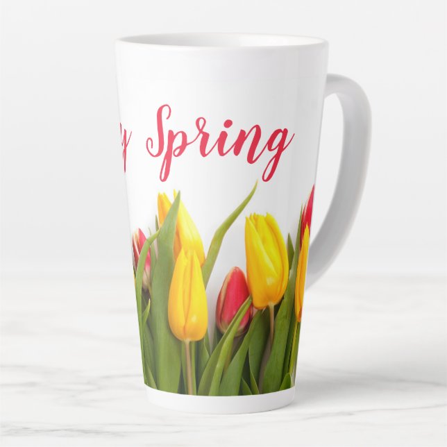 Caneca De Café Latte Felizes Flores de Tulipa da Primavera Sazonais  (Ângulo direito)