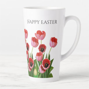 Caneca De Café Latte "Felz pascoa" Tulipas Rosa Fotografia Floral