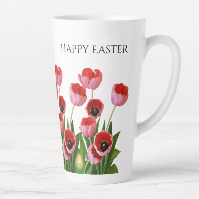 Caneca De Café Latte "Felz pascoa" Tulipas Rosa Fotografia Floral (Direita)