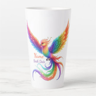 Caneca De Café Latte Fenix Arco-íris Personalizada Nome Data de Nascime