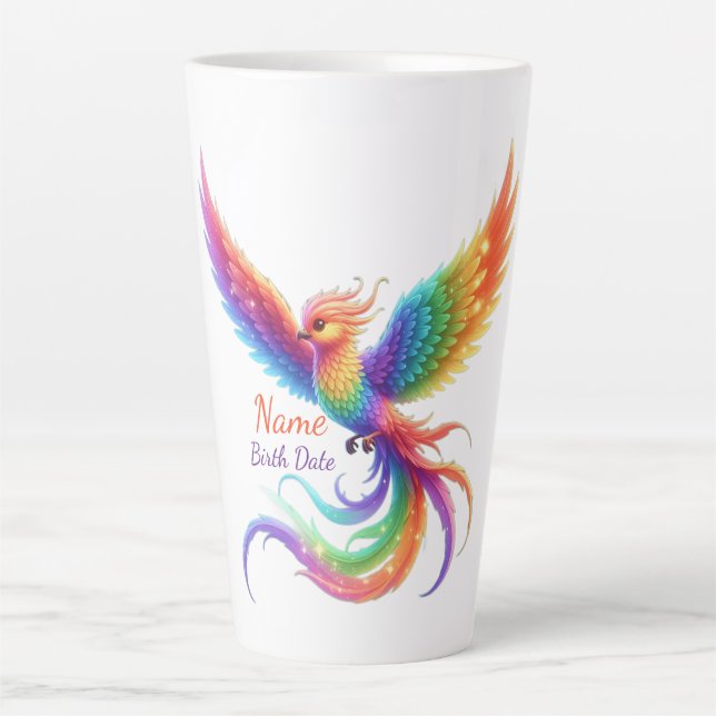 Caneca De Café Latte Fenix Arco-íris Personalizada Nome Data de Nascime (Frente)