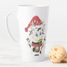 Caneca De Café Latte Feriado das Luzes de Natal em Vaca de Cartoon