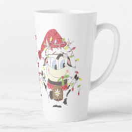 Caneca De Café Latte Feriado das Luzes de Natal em Vaca de Cartoon