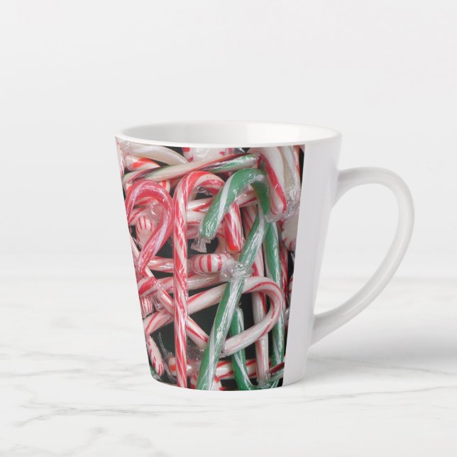 Caneca De Café Latte Feriado de Natal Candy Canes and Peppermints (Direita)