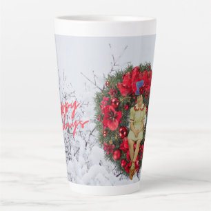Caneca De Café Latte Feriado de Natal da Whimsical Vintage Girl 
