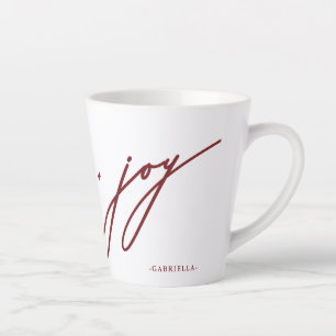 Caneca De Café Latte Feriado de Natal do Love and Joy Script Red Name