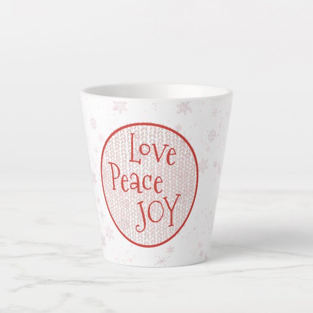 Caneca De Café Latte Feriado de Natal Rosa e Branco Amar Alegria (Frente)