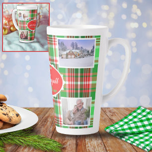 Caneca De Café Latte Feriado de Natal Verde Festivo Personalizado