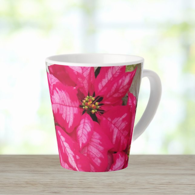 Caneca De Café Latte Feriado de Poinsettias Variegadas Rosa (In Situ)