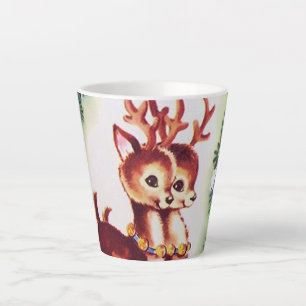 Caneca De Café Latte Feriado de renas de natais vintages retrorados