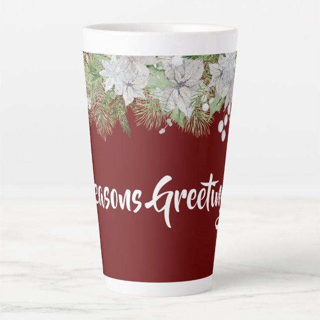 Caneca De Café Latte Feriado de White Poinsettia Garland (Frente)