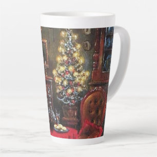 Caneca De Café Latte Feriado na cena de natais vintages festivos