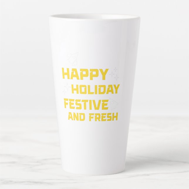 Caneca De Café Latte Férias Felizes, Festivas e Frescas (Frente)