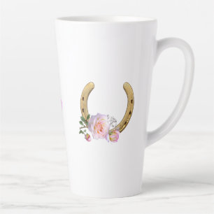 Caneca De Café Latte Ferradura com Flores & Coração