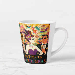 Caneca De Café Latte Festa de Cocktail Mardi Gras Retro Meados do Sécul