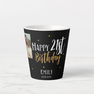 Caneca De Café Latte Festa de Foto com Folhagem Dourada para Aniversári