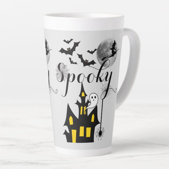 Caneca De Café Latte Festa de Halloween da Casa Assombrada, Spooky (Ângulo direito)