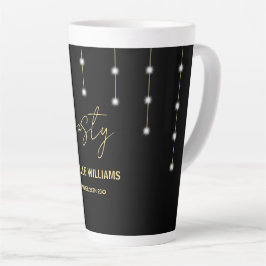 Caneca De Café Latte Festa Preta e Dourada com Roteiro Moderno