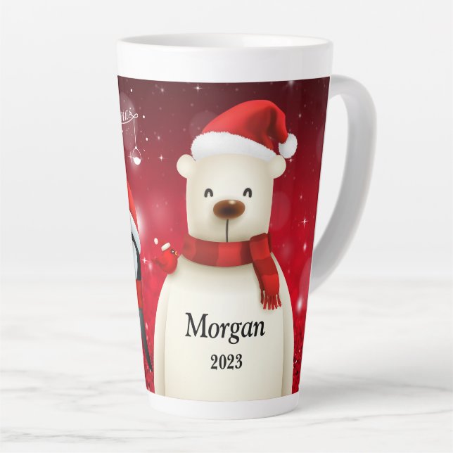 Caneca De Café Latte Festive PENGUIN & BEAR MERRY CHRISTMAS Latte Mug  (Ângulo direito)
