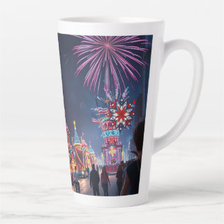 Caneca De Café Latte Festivo Americano 4 de julho Fogos de Celebração
