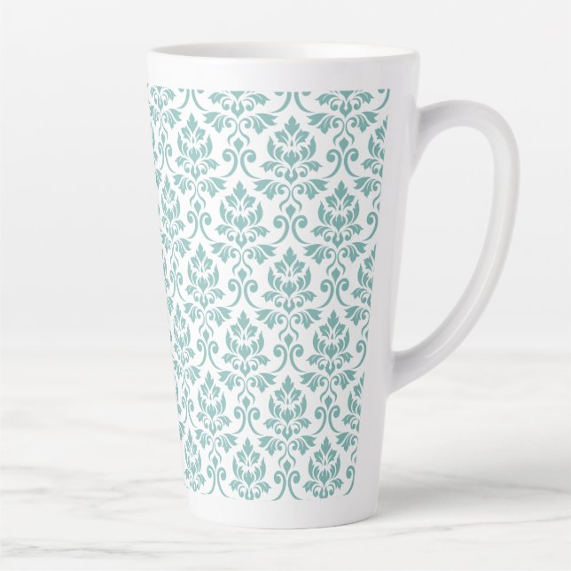 Caneca De Café Latte Feuille Damask Teal Pattern (Direita)