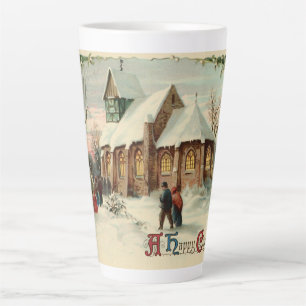Caneca De Café Latte Fieis paroquianos de Natal vintage na Missa do Gal