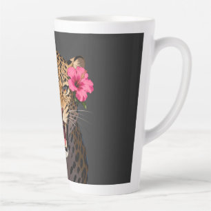 Caneca De Café Latte Fierce Leopard Pink Flower Keychain