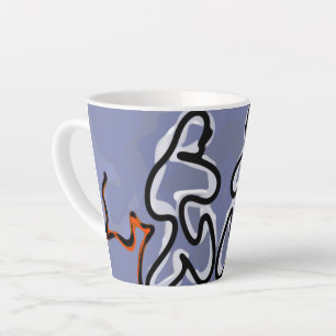 Caneca De Café Latte Figura com Feline: Abstrato azul, laranja, B e W